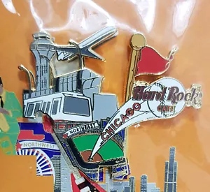 CHICAGO CITY PUZZLE NORTH EAST 1/4 O'HARE 'L' TRAIN & WRIGLEY Hard Rock Café PIN - Imagen 1 de 2
