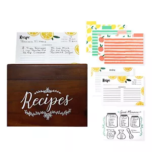 Caja de recetas de madera OUTSHINE con tarjetas y divisores | Caja de recetas de granja - Imagen 1 de 6
