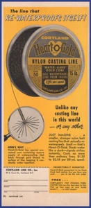 Linea da pesca vintage 1957 CORTLAND Heart-O-Gold nylon colata stampa anni '50 annuncio - Foto 1 di 1
