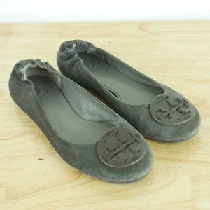Tory Burch Talla 8 1/2 Minnie Viaje Ballet Pisos Gris Gamuza - Imagen 1 de 11