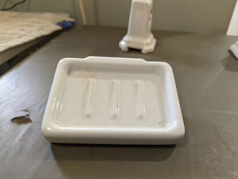 Vintage Porcelain Bathroom Soap Dish Rectangular Wall Mount Cover