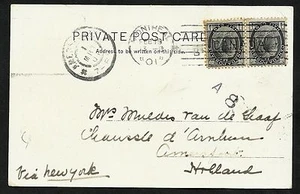 1901, 2 x 1/2c Numerals.  Postcard to Holland.  Montreal FEB 19, Amsterdam MR 7 - Bild 1 von 2