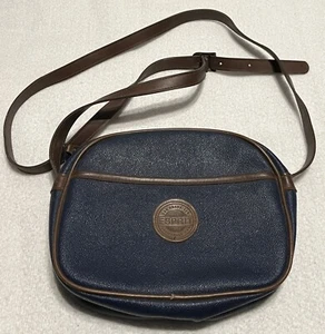 Vintage Esprit Blue Faux Leather Crossbody Shoulder Bag 90s 10”x7”x3” Purse Wear - Picture 1 of 12