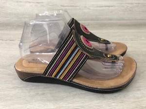 Spring Step Yasmin Women's Sandal Black Leather Slip On Thong Shoes - Picture 1 of 7