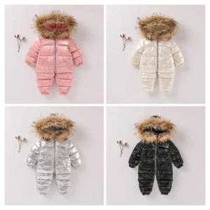 Infant Baby Girl Boy Solid Hoodie Romper Clothes Winter Thick Warm Jumpsuit - Picture 1 of 20