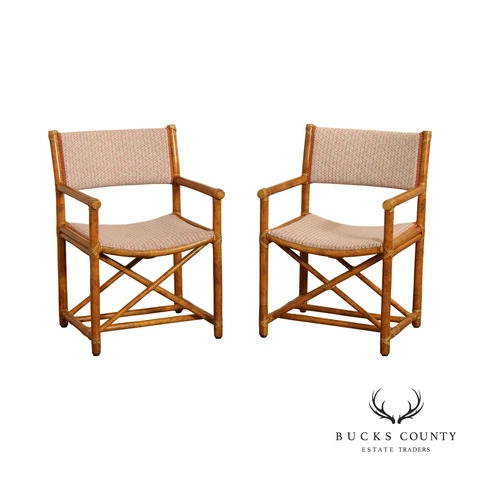 McGuire Campaign Style Pair Rattan Armchairs Cover