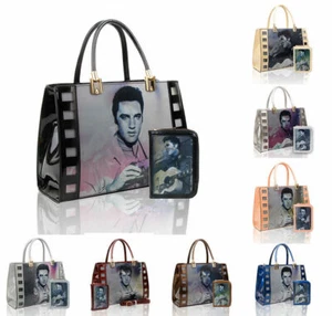 Women's 2 In 1 3D Singing Star Elvis Presley Patent Leather Hand Bag With Purse - Picture 1 of 27