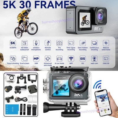 Waterproof WiFi Anti-Shake Action Camera 5K 30FPS Sports Camera Remote Control - Image 1 of 4