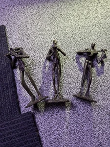 Brass Jazz Art Music 3 Bronze Figures brutalist style jazz musicians sculptures - Picture 1 of 9