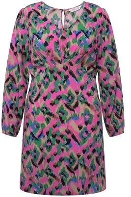 Studio Untold Damen große Größen Minikleid Fitted Fit Colorprint Langarm 830022