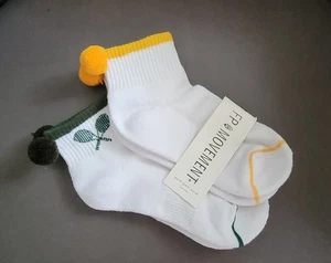 Free People Retro Vintage Pom Pom Tennis Socks 2 Pairs Pack Green Yellow White - Picture 1 of 5