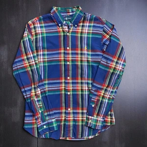 Polo Ralph Lauren Vintage 80s Blue Plaid L/S Casual Button Down Shirt Mens M - Picture 1 of 8