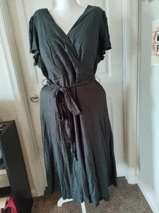 NWT City Chic XL/22 Olive Wrap Top A Line Midi Dress W/Sash - Picture 1 of 10