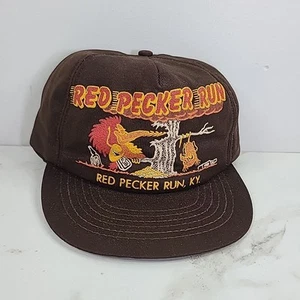 Red Pecker Run Trucker Baseball Snapback Hat Cap Puffer Print Rare USA 80s Funny - Picture 1 of 6