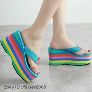 Sandalias chanclas con plataforma de tacón alto arco iris para mujer - Imagen 1 de 8