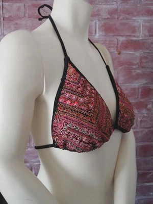 Top de bikini boho adornado Xhilaration talla L negro con cuentas bordado colorido Foto 1 de 4