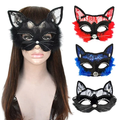 Cat Masquerade Mask Women Cat Eye Mask Halloween Cosplay Costume Fancy Dress - Image 1 of 4