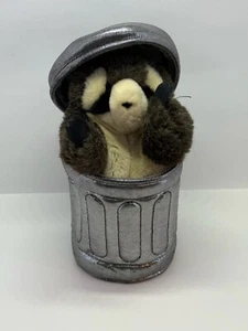 Folkmanis Raccoon In Garbage Trash Can Hand Puppet Plush Please Recycle - Picture 1 of 12