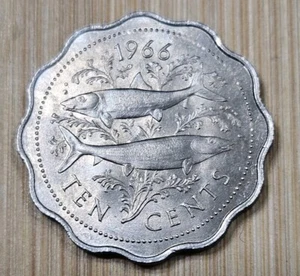 1966 Bahamas 10 Ten Cents Two Bonefish Scalloped Coin - BU - Picture 1 of 2
