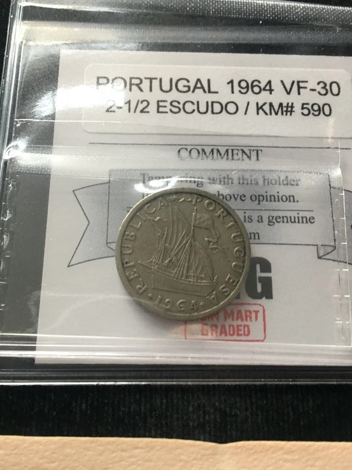 1964  Portugal,  2-1/2 Escudo  Coin Mart Graded**VF-30** KM# 590 - Image 1 of 4