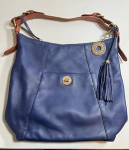 Isaac Mizrahi Purse Blue Bridgehampton leather hobo tote zip top - Picture 1 of 8