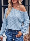 Womens Baggy Long Sleeve Blouse Jumper One Cold Shoulder Shirts Pullover Size