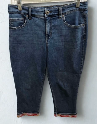 Pantalones de mezclilla Style And Co para mujer talla 6 Capri azul curvilíneo bordado Western Boho Foto 1 de 4