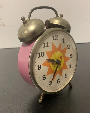 VTG 1981 Kellogg Co. Alarm Clock Raisen Brand Promotional Sun Pink Wind Up Cover