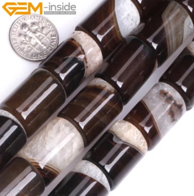 Cuentas de piedra de ágata natural Botswana columna tubo cilindro para hacer joyas 15" Foto 1 de 4