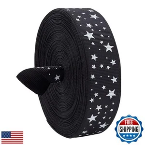 PH PandaHall 25 Yards Stars Printed Ribbons, 1inch Black Decorative Grosgrain - Picture 1 of 5