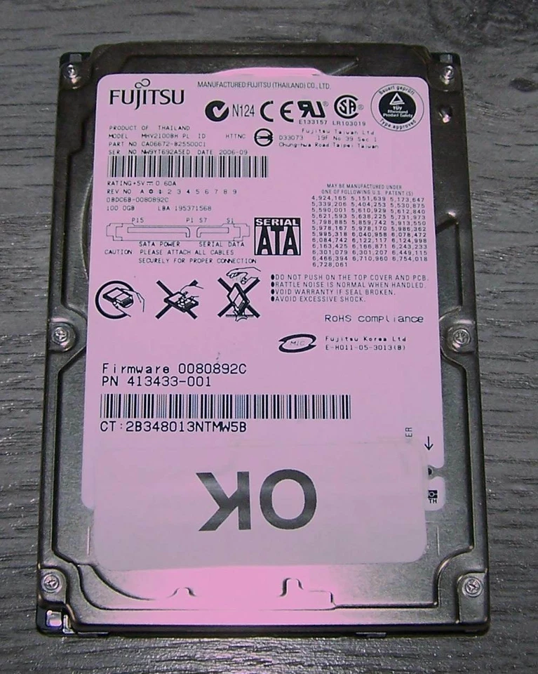 Fujitsu MHV2100BH 100GB HD SATA 8MB Cache 5.400 U/Min. - Bild 1 von 1