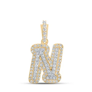 Colgante de oro amarillo de 10kt para hombre redondo diamante N inicial letra 1/5 Cttw - Imagen 1 de 1