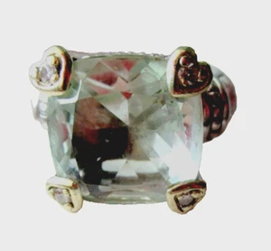 Judith Ripka JR TWO SS 18K Gold Green Amethyst & Diamond Fontaine Ring Sz 6 - Picture 1 of 9