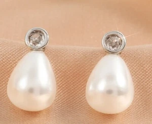ELEGANTE TROPFENFÖRMIG PERLEN OHRRINGE PERLENOHRSTECKER ZIRKONIA OHRSTECKER IMIT - Bild 1 von 5