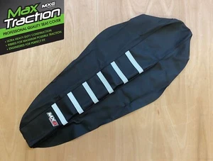 KTM SX SXF SX-F 2023-2025 RIBBED GRIPPER SEAT COVER BLACK + WHITE STRIPES RIBS - Picture 1 of 2