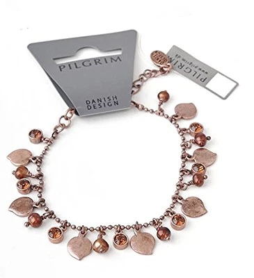 NUEVO PEREGRINO DINAMARCA BRONCE CORAZONES PULSERA PERLAS CRISTALES CADENA CUENTAS VINTAGE Foto 1 de 2