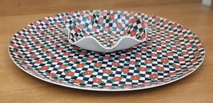 Mary Engelbreit Melamine Chip & Dip, Black & White Check, Red Flowers, Vintage - Picture 1 of 10