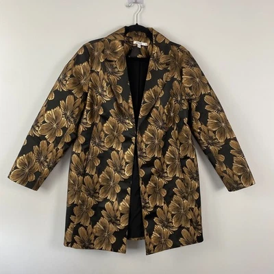 Chicos Floral Jacquard Topper Jacket Size 2 US 12 Large Black Gold - Image 1 of 4