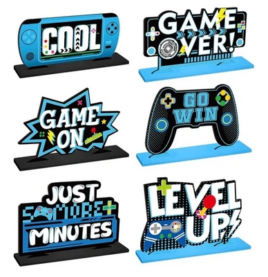 Geetery 6 Piezas Videojuego Fiesta Centros Madera Nivel Cumpleaños Azul Juegos Foto 1 de 4