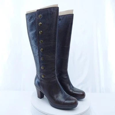 NIB 7.5 Clarks Artisan Active Air Brown Leather Boots, Covered Platform, Scuffs - Image 1 of 4