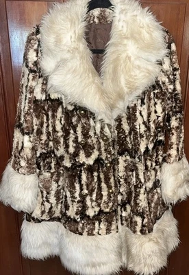 复古 Brindled 人造毛皮大衣 Boho Glam Hippie 1960 - 70 年代 Sears Penny Lane Med — 第 1/4 张图片