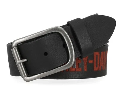 Ремень кожаный мужской Harley Davidson с тиснением H-D с надписью черный BMM077/08 - Изображение 1 из 3