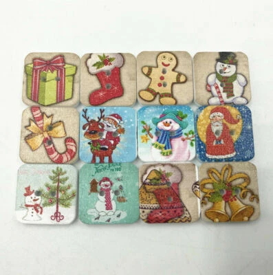 50pcs Square Christmas tree snowman Wooden Buttons Scrapbooking Sewing 15mm - Image 1 of 4