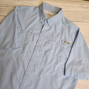Columbia PFG Hemd Kurzarm hellblau Angeln belüftet Herren Large Omni Shade - Bild 1 von 9