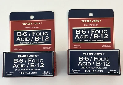 2 Pack Trader Joe's B-6 Folic Acid B-12 High Potency Dietary Supplement EXP 2028 - Image 1 of 2