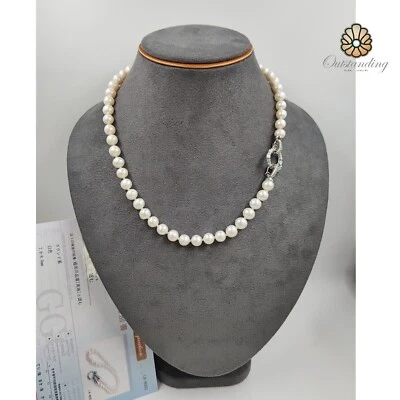 Genuine Natural Seawater 8mm Pearl Necklace Beads White Gold Sterling Silver - Image 1 of 4