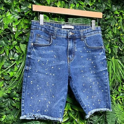 Calvin Klein Jeans Denim Shorts Size 14 Paint Splatter Frayed Hem Blue 2856 - Image 1 of 4