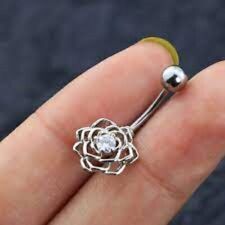 0.11Ct Round Cut Natural Diamond Flower Belly Button Ring Real 14K White Gold