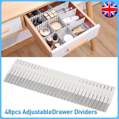 48PCS DIY Drawer Dividers Household Storage Organizer Adjustable Draw Separators - Image 1 of 4
