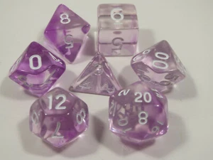 NEW RPG Dice Set of 7 - Mysty Clear Violet(WhiteInking) D4 D6 D8 D10 D12 D20 D00 - Picture 1 of 1